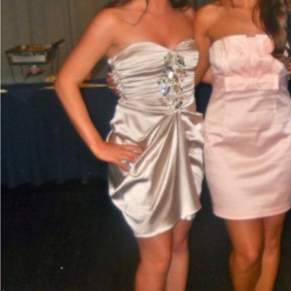 Bebe Silk Champagne Beaded Sequin Embellished Corset Tulip Cocktail Party Dress - Picture 6 of 11